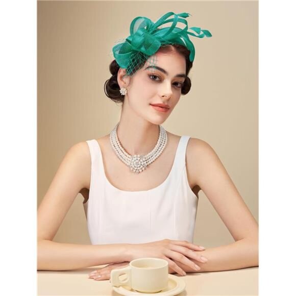 Fascinators Headband with Feather, Green3 main image 4